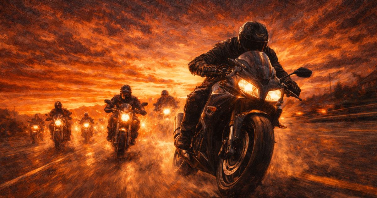 大勢の追跡者からバイクで逃げる男性