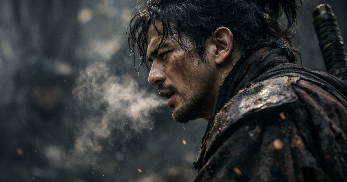 深く呼吸をする侍