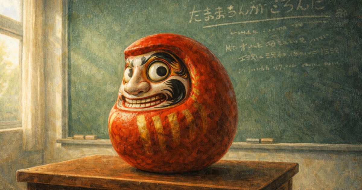 教壇にのった不気味なだるま