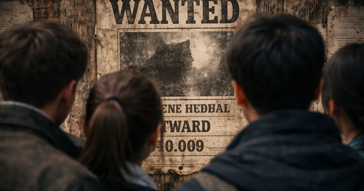 指名手配の張り紙を見る人々