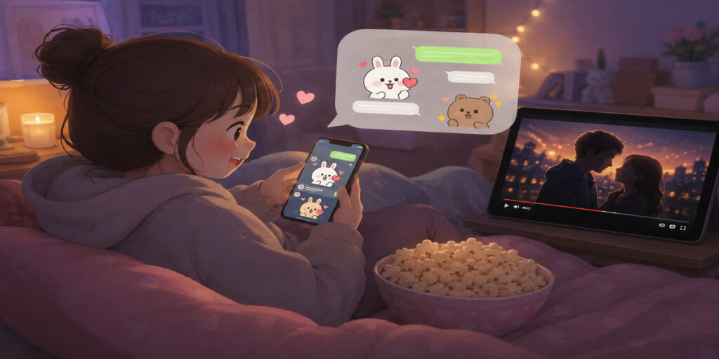 LINEスタンプを使いながらNetflixの映画の感想を伝え合う