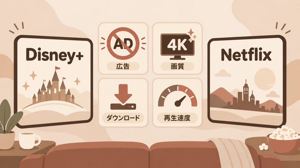 Disney＋とNetflixの広告・画質・ダウンロードなどの機能を比較