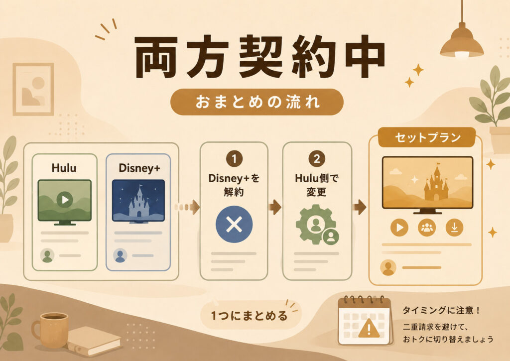 Huluとディズニープラスの両方を単体契約からセットへまとめる方法