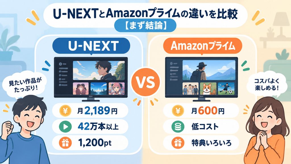 U-NEXTとAmazonプライムビデオの違いを比較