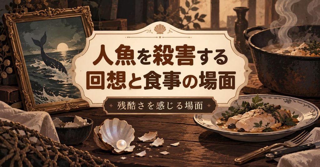 人魚を殺害する回想と食事の場面