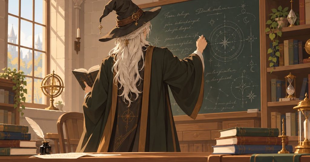教壇に立つ白髪の魔法使い